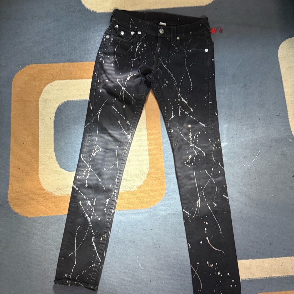 True Religion Black Jeans with White Accents